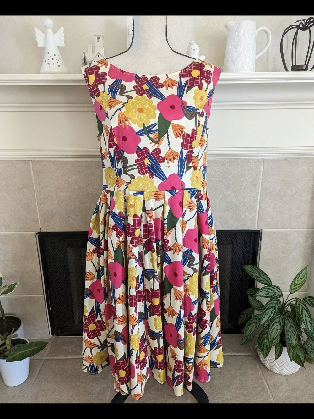 Modcloth Floral Fit-and-Flare Dress Pink & Yellow Flowers Size 1X